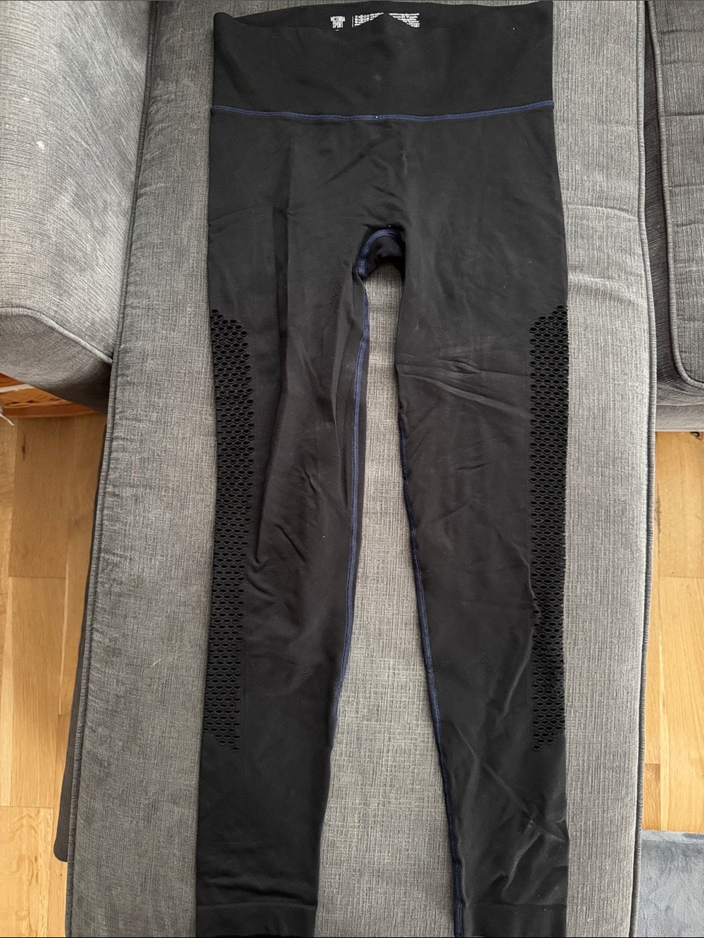 Victoria's Secret Black Leggings with Patterned Cut-outs along Side